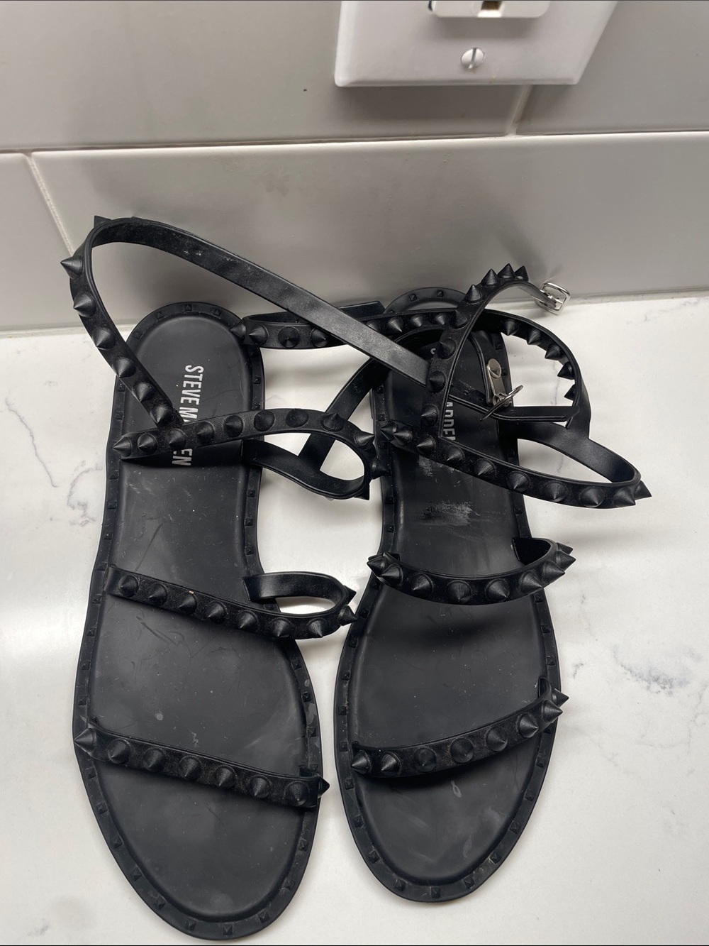 Steve Madden Black Studded Flat Strappy Sandals